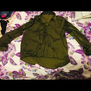 Long sleeve, tie front blouse